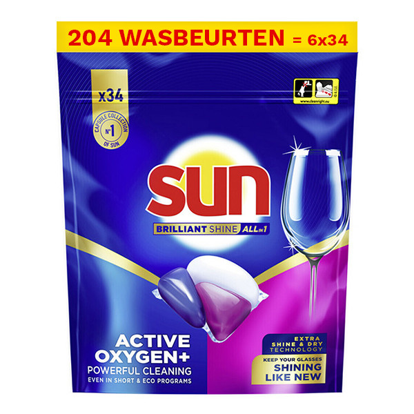 Aanbieding: Sun Brilliant Shine All in 1 Vaatwascapsules (6 pakken - 204 vaatwasbeurten) SSU00174 - 1