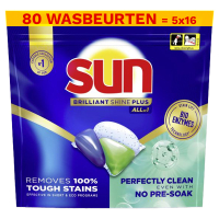 Aanbieding: Sun Brilliant Shine Plus All-in-1 Vaatwascapsules (5 verpakkingen à 16 stuks) SSU00227