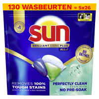Aanbieding: Sun Brilliant Shine Plus All-in-1 Vaatwascapsules (5 verpakkingen à 26 stuks) SSU00229