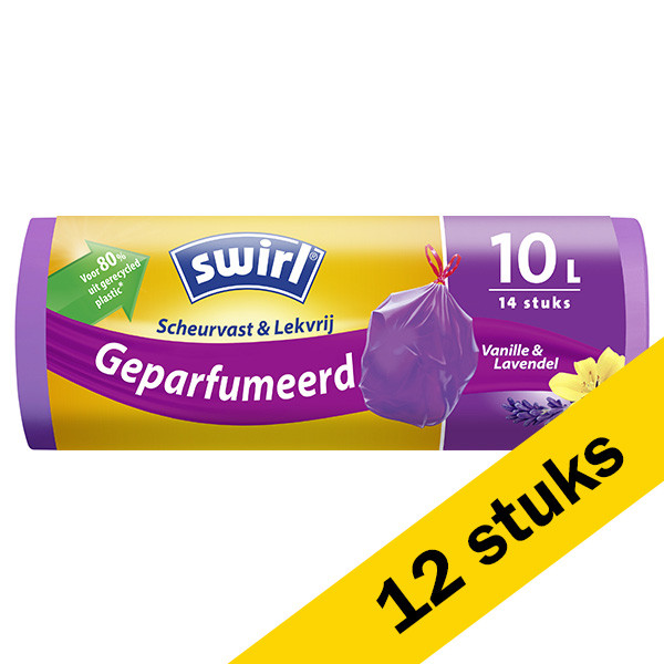 Swirl Aanbieding: 12x Swirl vuilniszakken trekband vanille en lavendel voor pedaalemmers 10 liter (14 stuks)  SSW00097 - 1