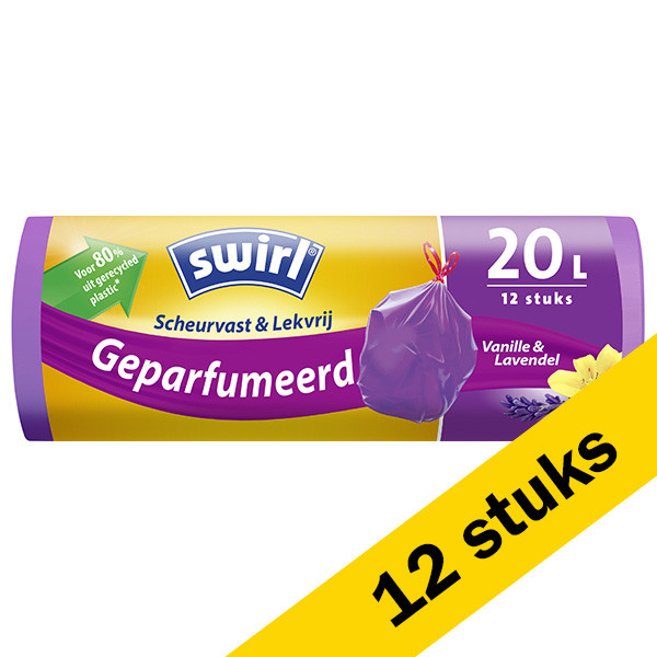 Swirl Aanbieding: 12x Swirl vuilniszakken trekband vanille en lavendel voor pedaalemmers 20 liter (12 stuks)  SSW00099 - 1