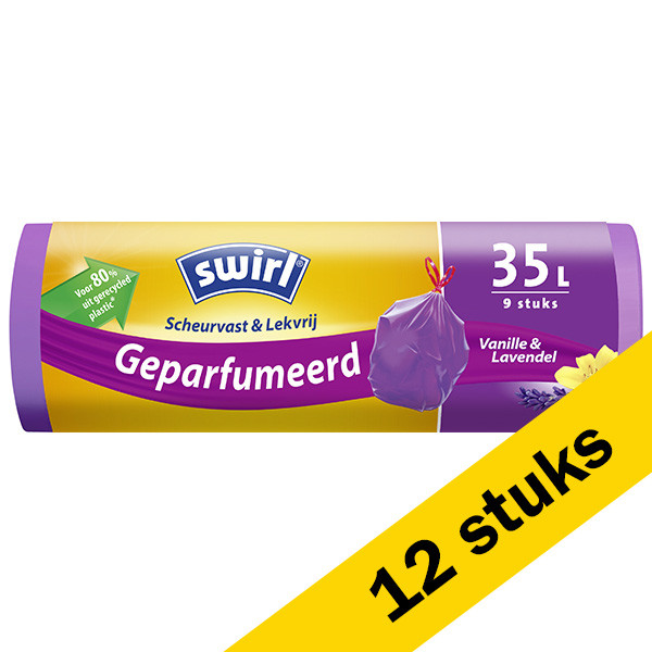 Swirl Aanbieding: 12x Swirl vuilniszakken trekband vanille en lavendel voor pedaalemmers 35 liter (9 stuks)  SSW00101 - 1
