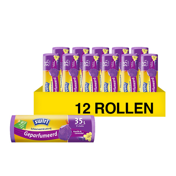 Swirl Aanbieding: 12x Swirl vuilniszakken trekband vanille en lavendel voor pedaalemmers 35 liter (9 stuks)  SSW00101 - 1