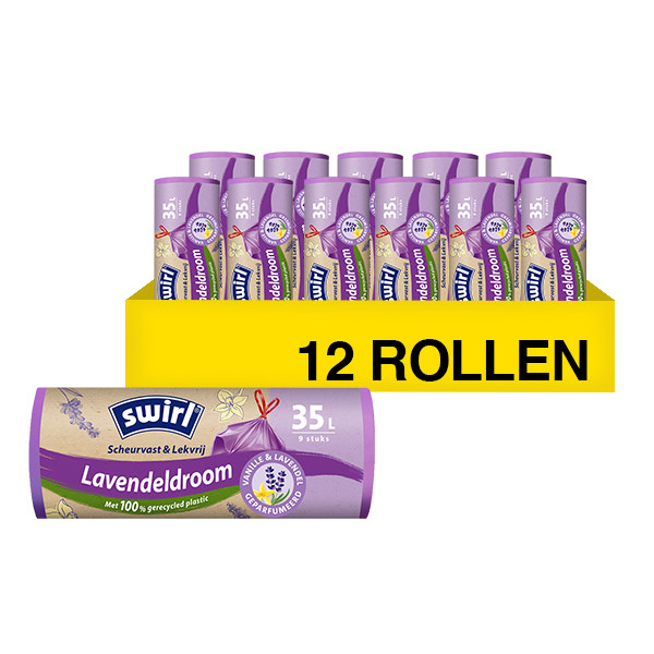 Aanbieding: 12x Swirl vuilniszakken trekband vanille en lavendel voor pedaalemmers 35 liter (9 stuks) SSW00101 - 1