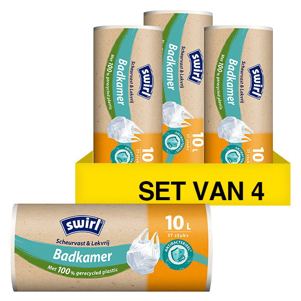 Aanbieding: 4x Vuilniszakken met handvatten 10 liter | Antibacterieel | 37 stuks | Swirl SSW00106 - 1