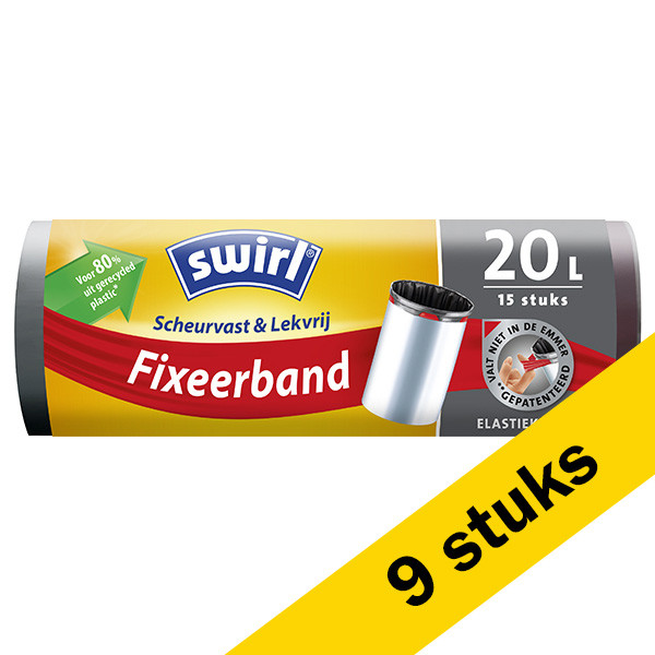 Swirl Aanbieding: 9x Swirl vuilniszakken fixeerband voor pedaalemmers 20 liter (15 stuks)  SSW00087 - 1