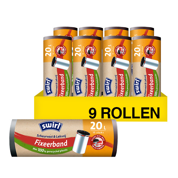 Aanbieding: 9x Swirl vuilniszakken fixeerband voor pedaalemmers 20 liter (15 stuks) SSW00087 - 1