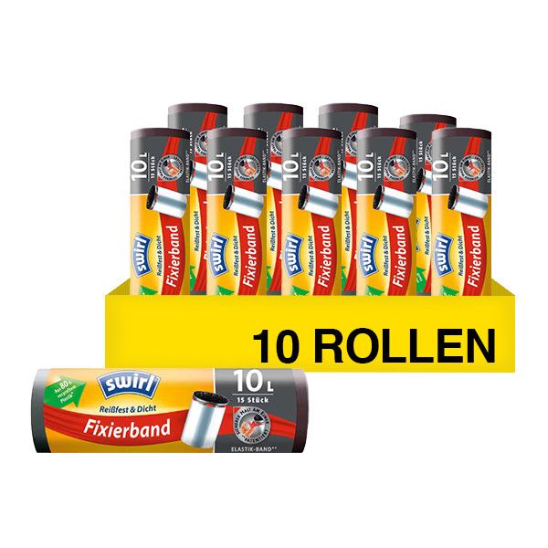 Aanbieding: Swirl Fixeerband Vuilniszakken 10 liter | Zwart | 10 x 15 zakken SSW00625 - 1