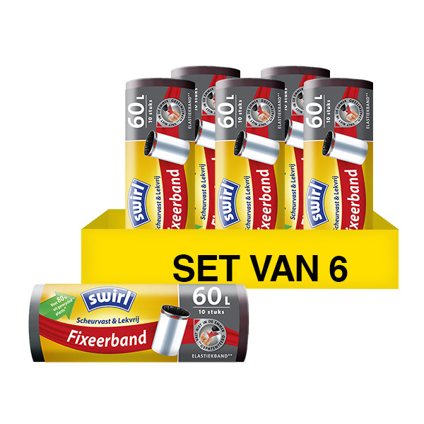 Swirl Aanbieding: Swirl vuilniszakken met fixeerband 60 liter | Voor pedaalemmers | 60 stuks  SSW00093 - 1