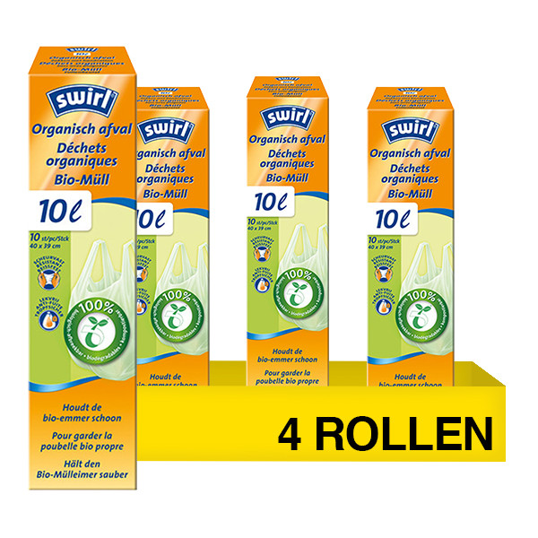 Aanbieding: Vuilniszakken met handvatten 10 liter | Composteerbaar | Swirl Biofoil (4 rollen à 10 zakken) SSW00647 - 1