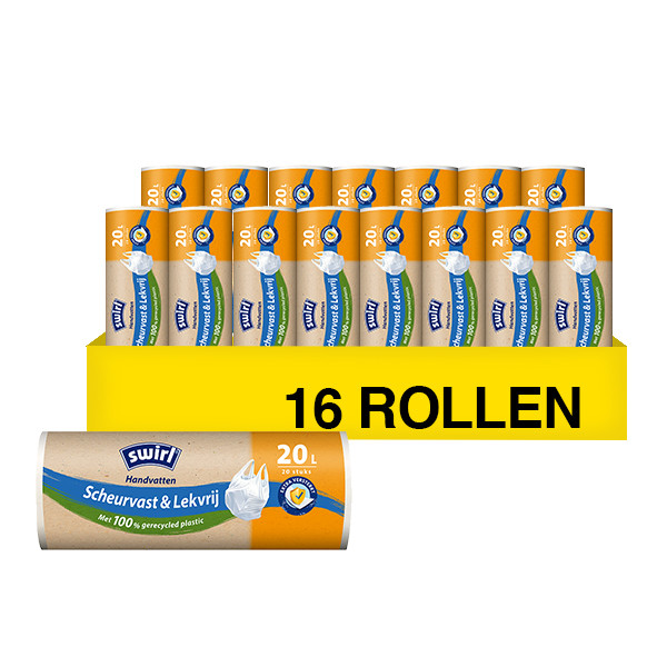 Aanbieding: Vuilniszakken met handvatten 20 liter | Scheurvast & lekvrij | Swirl (16 rollen à 20 zakken) SSW00079 - 1