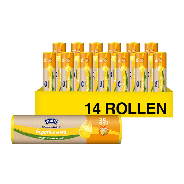 Aanbieding: Vuilniszakken met handvatten 35 liter | Geparfumeerd | Swirl | Lemon & Melon (14 rollen à 20 zakken) SSW00111 - 1