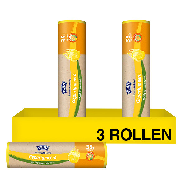 Aanbieding: Vuilniszakken met handvatten 35 liter | Geparfumeerd | Swirl | Lemon & Melon (3 rollen à 20 zakken) SSW00655 - 1
