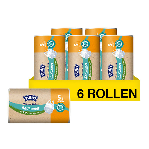 Aanbieding: Vuilniszakken met handvatten voor badkamer 5 liter | Swirl (6 rollen à 40 zakken) SSW00643 - 1