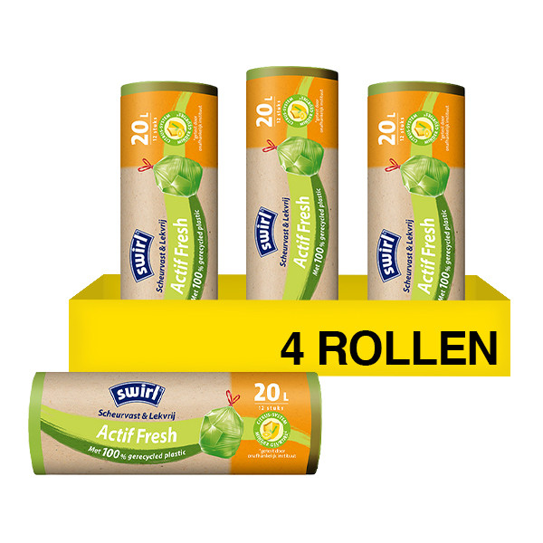 Aanbieding: Vuilniszakken met trekband 20 liter | Scheurvast & lekvrij | Swirl Actif Fresh (4 rollen à 12 zakken) SSW00649 - 1
