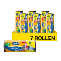 Vuilniszakken met trekband 30 liter | Scheurvast & Lekvrij | 7 rollen van 12 stuks | Swirl SSW00544