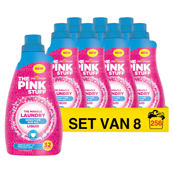 The Pink Stuff Aanbieding: The Pink Stuff vloeibaar wasmiddel sensitive non-bio 960 ml (8 flessen - 256 wasbeurten)  SPI00033 - 1