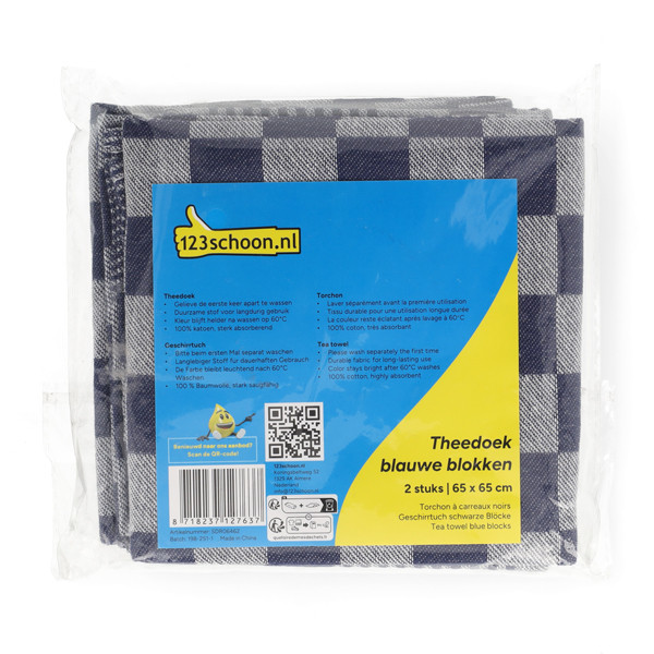 Theedoek Blauwe Blokken 65 x 65 cm 2 stuks (123schoon huismerk)  SDR06462 - 2
