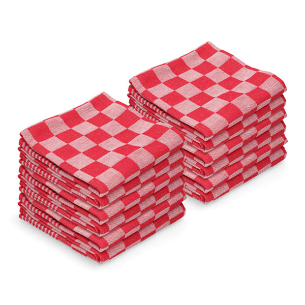 Theedoek Rode Blokken 65 x 65 cm (12 stuks) (123schoon huismerk)  SDR07340 - 1