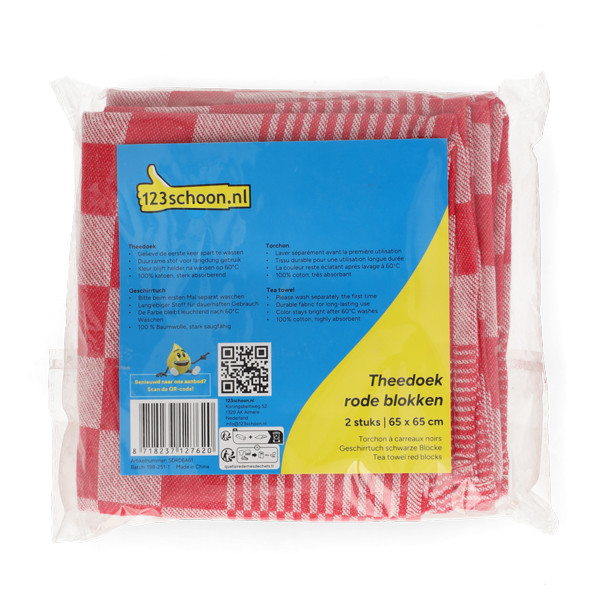 Theedoek Rode Blokken 65 x 65 cm 2 stuks (123schoon huismerk)  SDR06461 - 2