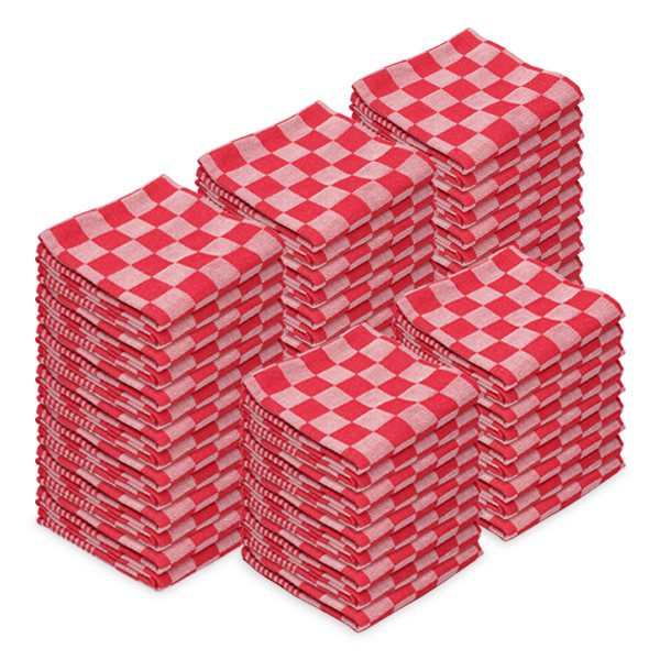 Theedoek Rode Blokken 65 x 65 cm (60 stuks) (123schoon huismerk)  SDR07341 - 1