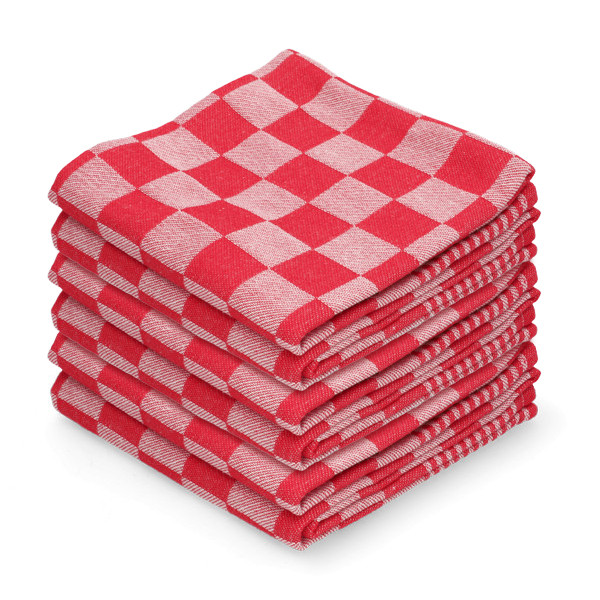 Theedoek Rode Blokken 65 x 65 cm (6 stuks) (123schoon huismerk)  SDR07339 - 1