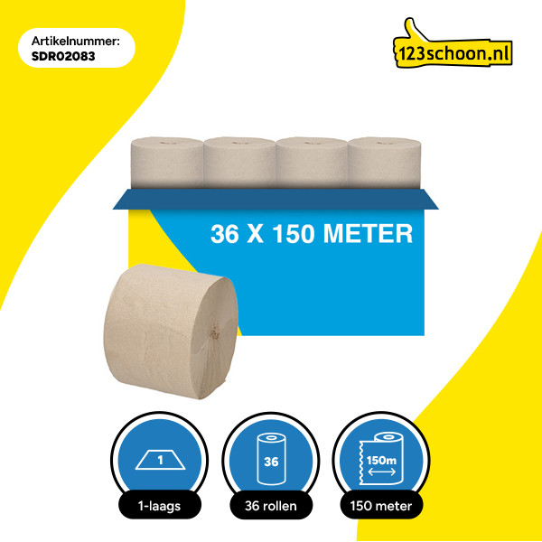 Toiletpapier 1-laags | 36 rollen | 1400 vel per rol | Coreless (123schoon huismerk) SDR02083 - 3