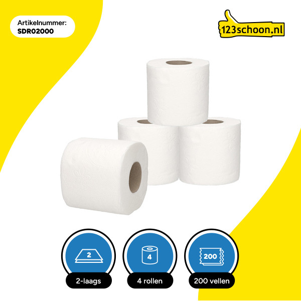 Toiletpapier 2-laags | 4 rollen | 123schoon huismerk | Geschikt voor Tork T4 dispenser SDR02000 - 3