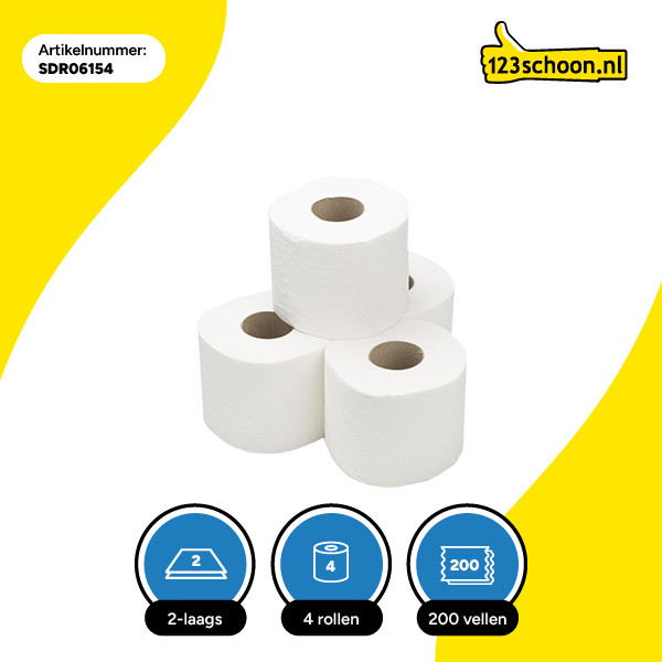 Toiletpapier 2-laags | 4 rollen | 200 vel per rol (123schoon huismerk)  SDR06154 - 2