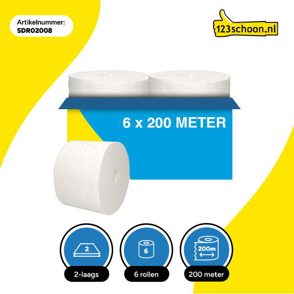 Toiletpapier Jumbo 2-laags | 6 rollen | 123schoon huismerk | Geschikt voor Tork T8 dispenser SDR02008 - 3