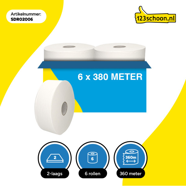 Toiletpapier Maxi Jumbo 2-laags | 6 rollen | 123schoon huismerk | Geschikt voor Tork T1 dispenser SDR02006 - 3