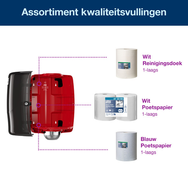 Tork 653008 W2-dispenser voor poetspapier (zwart/rood)  STO00257 - 3