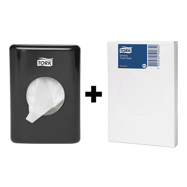 Tork Bundel: Tork B5-dispenser Hygiënezakjes 566008 (Zwart) + Tork Hygiënezakjes 204021 (25 stuks) STO05428 - 1