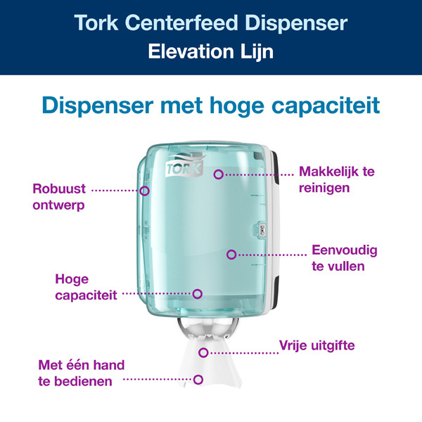 Tork Centerfeed M2-dispenser Poetspapier | Turquoise | 659000 STO00261 - 2