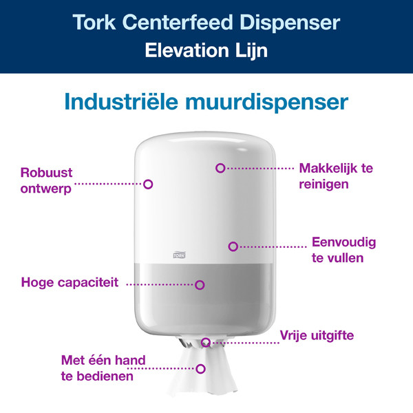 Tork Centerfeed 559000 M2-dispenser voor poetspapier (wit)  STO00234 - 2