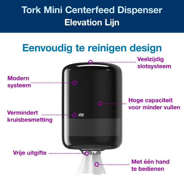 Tork Centerfeed 559008 M2-dispenser voor poetspapier (zwart)  STO00235 - 2