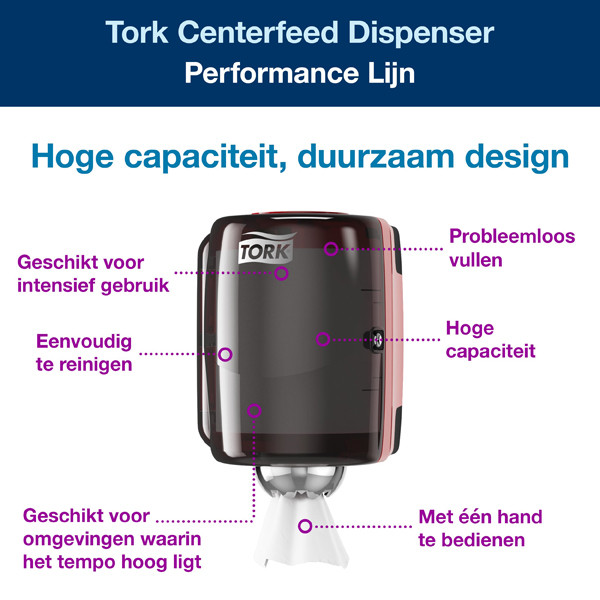 Tork Centerfeed 659008 M2-dispenser voor poetspapier (zwart/rood)  STO00262 - 2