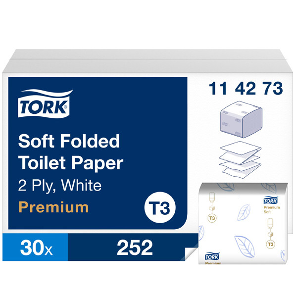 Tork Gevouwen Toiletpapier Tork 114273 2-laags | 30 pakken | Geschikt voor Tork T3 dispenser  STO00113 - 1