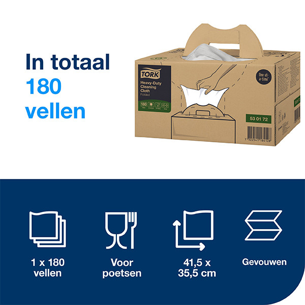 Tork Heavy Duty Handybox Reinigingsdoek | 1-laags | 180 vel | W7 | Wit | 530172 STO05354 - 2