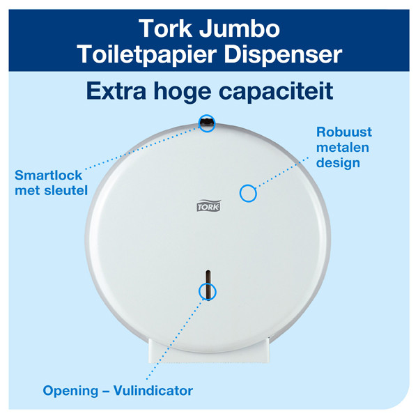 Tork Jumbo 246040 T1-dispenser voor toiletpapier (wit)  STO00177 - 2