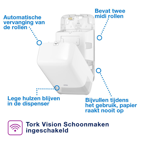 Tork Midi T6-dispenser Toiletpapier | Wit | 557500 STO00005 - 2