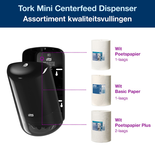 Tork Mini Centerfeed 558008 M1-dispenser voor poetspapier (zwart)  STO00230 - 3