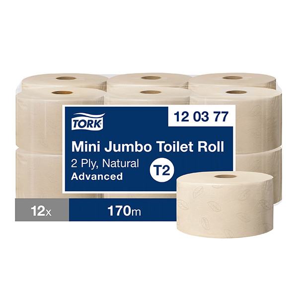 Tork Mini Jumbo Toiletpapier | 2-laags | 12 stuks | T2 | Naturel | 120377 STO05346 - 1
