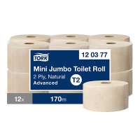 Tork Mini Jumbo Toiletpapier | 2-laags | 12 stuks | T2 | Naturel | 120377 STO05346