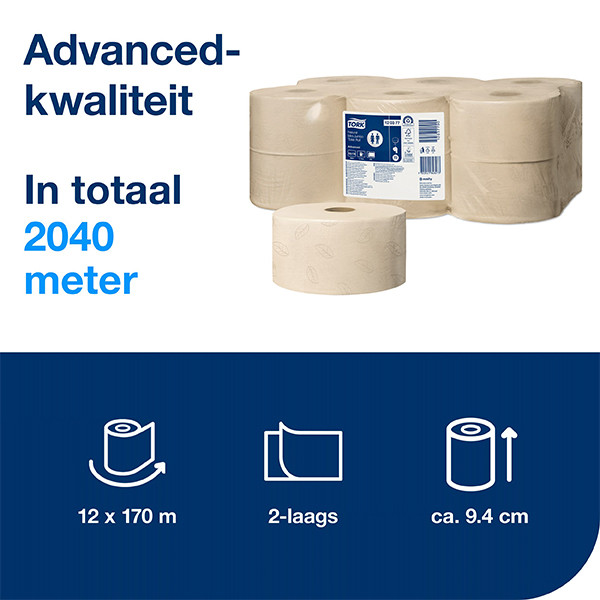 Tork Mini Jumbo Toiletpapier | 2-laags | 12 stuks | T2 | Naturel | 120377 STO05346 - 2