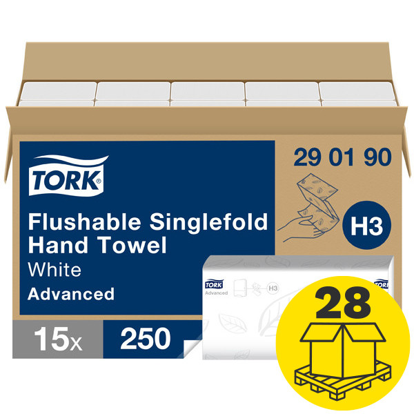 Tork Palletvoordeel: Doorspoelbare Z-vouw handdoeken Tork 290190 2-laags | 420 pakken | Geschikt voor Tork H3 dispenser  STO05050 - 1