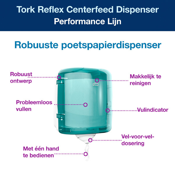 Tork Reflex™ M4-dispenser Poetspapier | Turquoise | 473180 STO00202 - 2