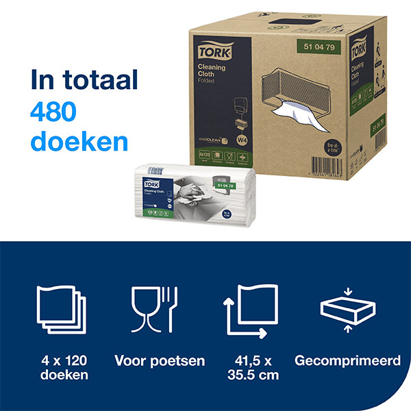 Tork Reinigingsdoek Gevouwen | 1-laags | 4 stuks | W4 | Wit | 510479 STO05349 - 2