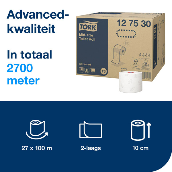 Tork Toiletpapier Midi 127530 2-laags | 27 rollen | Geschikt voor Tork T6 dispenser  STO00006 - 2