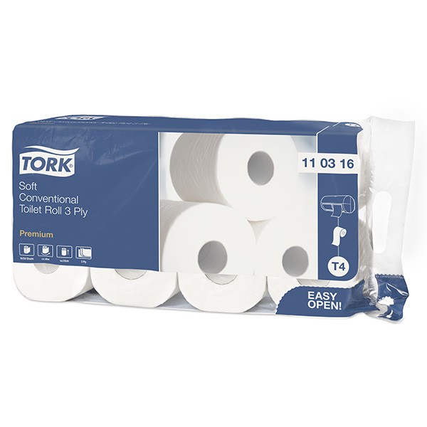 Toiletpapier traditioneel Tork 110316 3-laags | 8 rollen | Geschikt voor Tork T4-dispenser STO00108 - 1